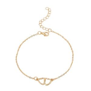 Golden Double Hollow Love Heart Thin Chain Ankle Bracelet